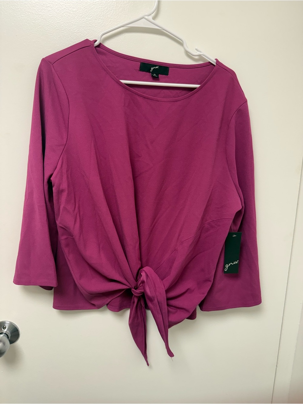 GNW Fuchsia Tie-Front Long Sleeve Top